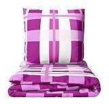 Leonado Vicenti Biber Bettwäsche Set 135x200 cm + 80x80 cm Gestreift Kariert Lila Weiß Kuschelig Warm Winter Reißverschluss 2 teilig