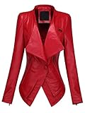 Lässige Lederjacke für Damen, mit einem Knopf, lange Ärmel, schmale Passform, Kurzmantel, elegant, lockere Oberbekleidung, rot, S