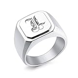 INBLUE Personalisierte Gravierte Name/Initial Monogramm Signet Ringe für Männer mit Optionalen Größe 54-75 Edelstahl Buchstabe Ringe mit Ringe Größe Adjusters Mode Ringe Schmuck für Jahrestag - A1