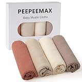 Peepeemax Mulltücher Baby Spucktücher 50x25cm, 4er-Pack 100% Baumwolle Spucktücher Baby für Jungen und Mädchen, Weich, Atmungsaktiv und Extrem Saugfähig Musselin Tuch für Babys, Neutral Braun