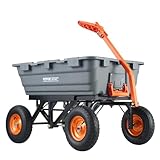 VEVOR, Poly-Gartenwagen mit einfach zu montierendem Stahlrahmen, Kippwagen mit 2-in-1 umwandelbarem Griff, Nutzschubkarre 680 kg Kapazität, 33 cm Reifen, grau + orange, Poly-680 kg