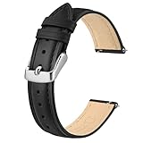 BISONSTRAP Elegante Leder Uhrenarmband, Schnellverschluss, Uhrenarmbänder für Damen und Herren, Kompatibel mit Uhrenanstößen von 14mm, Schwarz (Silberne Schnalle)