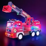 Feuerwehrauto Spielzeug für Kleinkinder ab 3 4 5 Jahren, 4D LED Licht Feuerwehr Spielzeug, Drehbare, Hindernisse vermeidende Groß Elektrisch Feuerwehrfahrzeuge, Geschenk für Kinder Jungs Mädchen
