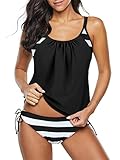 PONCEAU Damen Tankini Bauchweg Zweiteilig Badeanzug Zweiteiliger Tankini Set mit Slip Push Up Bademode Badeanzug 38-46