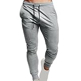 Herren Baumwolle Sport Kordelzug Taschen Hose - Leichte Laufhose mit Stretch-Passform für Training, Gym & Casual Everyday Wear - Einfarbig, grau, M