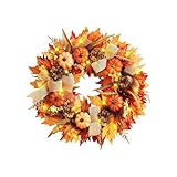 Herbst-Türkranz - Herbst-Türkranz 45 cm, ABS-Rebengirlande, Festlicher Kranz, Auttomne-Porrtenkranz mit Orange für Winterwand