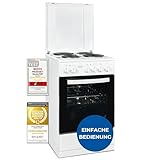 Exquisit Standherd, Standherd 50 cm Breite, Massekochfeld, einfach zu bedienen, 48 l Garraum, Elektro-Standherd 50 cm, EH9-3-090 weiss