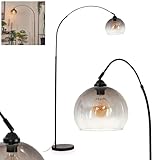 Stehleuchte Tapitapa, Stehlampe aus Metall/Glas/Marmor in Schwarz/Rauchfarben/Klar, verstellbare Bogenlampe (Ø 24,5 cm) m. Fuß aus Marmor, 1 x E27 max. 60 Watt, ohne Leuchtmittel, Fußschalter am Kabel