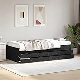 IKAYAA Einzelbett mit 6 Schubladen 90x190 cm, Jungendbett 90x190 cm, Kojenbett mit Stauraum Kiefer massivholz, Tagesbett mit Stauraum, Funktionsbett 90x190 cm Schwarz
