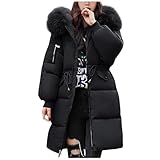 Rouingdd Wintermantel Damen Lang, Winterjacke Winter Warm mit Pelzkragen Steppjacke Damenmantel Elegant Outdoor Winddicht Steppmantel Puffer Jacke Bequeme Gefüttert Winterparka Übergangsmantel Frauen