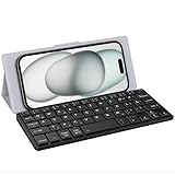 CACOE Bluetooth Tastatur mit Ständer, Mini Tastatur für Handy, Ultraflache Tragbare, Faltbare, Dual-Channel QWERTZ Tastatur mit Stellhalterung für Smartphone und mehr iOS Android Windows, Hellgrau