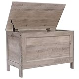 HOOBRO Truhen, Sitzbank mit Stauraum, Spielzeugtruhe mit Deckel, Schuhbank, Sitztruhe, Aufbewahrungstruhe, Robust, Sicherheitsscharniere, Schlafzimmer, Wohnzimmer, 75 cm, Greige EBG75CW01G1