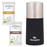 Microplane Gewürzmühle Edelstahl im Set mit Muskatnüssen & Langpfeffer von Spicebar
