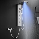 KINKIBOS Duschpaneel ohne Armatur, 6 Funktionen Duschpaneel mit LED Temperaturanzeige Regendusche, Nebeldusche, 2 Modi Massagedüsen, Handbrause und Wanneneinlauf, Duschsäule aus Edelstahl 304