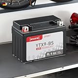 Accurat Motorradbatterie YTX9-BS - 12V, 9Ah, 130A, rüttelfest, wartungsfrei - Starterbatterie, AGM Batterie in Erstausrüsterqualität für Rasentraktor, Roller, Motorrad, Quad