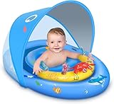 LAYCOL Schwimmring Baby mit UPF50+ Sonnenschutzdach & Spielzeug, Schwimmhilfe Baby für den Pool, Verstellbarer Sicherheitssitz, Kleinkind Pool Schwimmring für 6-36 Monate, Blau