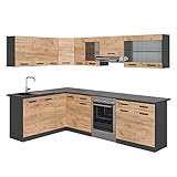 Vicco Eckküche Rick, Anthrazit/Goldkraft Eiche, 267 x 167 cm, AP Schwarz