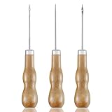 Ahle Mit Holzgriff, 3 Stück Locher, Vorstecher mit Holzgriff, DIY Lederhandwerk Nähen Ahle Loch Ahle Gebogene Ahle Nähen Werkzeug Holzgriff Locher Nähen Stanzen Mit Holzgriff Zum Nähen Reparieren