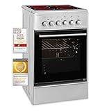 Exquisit Standherd ECM 5-4.1 BZ Inox | Standherd 50cm mit Glaskeramik Kochfeld | 2-Kreis-Bräterzone | Umluft | Grill | Elektroherd freistehend 50 cm