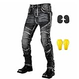 GEBIN Motorradhose Herren, Motorrad Jeans Herren mit Protektoren, Aramidfaser Jeans Herren Motorrad, Motorrad Hose mit Oberschenkeltaschen (Black,XL)
