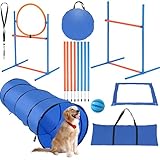 Hunde-Agility-Trainingsgeräte-Set for drinnen und draußen, tragbares Hunde-Agility-Parcours-Set for den Garten, Haustier-Outdoor-Spiel mit Tunnel, Agility-Hürde, Sprungring, Pausenbox, Spielzeugbällen