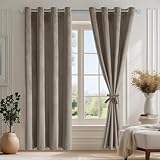 DWCN Taupe Thermogardine Samt Gardinen Ösen 2er Set H225 x B132cm mit Vorhang-Krawatten, Weich Kälteschutz Vorhänge Blickdicht Samtvorhang für Gardinen Wohnzimmer Schlafzimmer Schienensystem