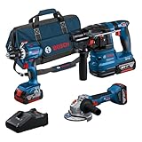 Bosch Professional 18V System Akku-Combo Kit: GSB 18V-45 + GBH 18V-22 + GWS 18V-8 (inkl. 3x GBA 4.0Ah, GAL 18V-40, Werkzeugtasche) – Amazon Exclusive