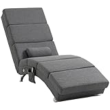 HOMCOM Relaxliege mit 5 Massagemodi Loungesessel mit Lendenkissen, Heizfunktion, Liegesessel mit Seitentasche, Fernbedienung, Leinenoptik, Relaxsessel Chaiselongue Dunkelgrau