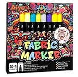 KYSUN 24 Farben Textilstifte Textilmarker, Permanente Stoff Marker Stifte Set, Stoffmalstifte Textilmarker, Waschfest Permanent Stoffmalfarben Stifte, Textilmalstifte für T Shirts Stofftaschen