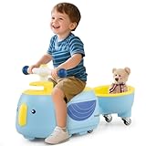 DREAMADE 2-in-1 Rutschauto, Rutschfahrzeug mit abnehmbarem Anhänger & Stauraum unter dem Sitz, mit LED-Leuchten, 5 Musiktiteln & leisen Rädern, Baby Aufsitzfahrzeug für Kinder ab 1 Jahr (Blau)