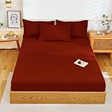 Nayoroom Spannbettlaken 120x200cm Rot Boxspringbett Topper Angenehme Matratzenbezug mit Gummizug Super Weiche Renforce Microfaser Bordeauxrot Aesthetic Bettlaken Spannbetttuch für Matratze bis 25 Hohe