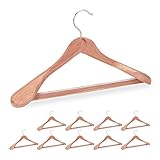 Relaxdays Anzugbügel Zedernholz, 5 Stück, Mottenschutz, rutschfest & stabil, breite Kleiderbügel mit Steg, 45 cm, Natur, 10029414