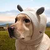 Generisch Hundemützen, Hunde Mütze,Winter-Haustier-Strickmütze, niedliche warme Hundemütze, leise Ohrenschützer, Lärmschutzmütze, Beige