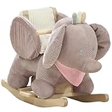 AIYAPLAY Schaukeltier, Elefant-Schaukel, interaktive Tiergeräusche, weiche Füllung, Holzrahmen, Sicherheitsgurt, für Kinder 1,5-3 Jahre, max. 25 kg, Braun