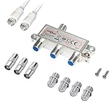 3-Fach TV Radio F-Stecker Antennen SAT Splitter Metall TV-Verteiler 5-2500MHz inkl. Adapter + 1x 1,5m F-SatKabel + 3X F Buchse auf Koax Stecker + 4X F-Buchse auf F Buchse