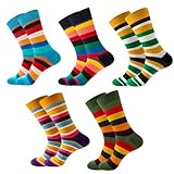 Fasonak Bunte Ringelsocken für Damen 37-44, Lustige Warme Gestreifte Baumwollsocken, Witzige Geschenkidee, 5 Paare