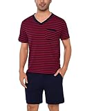 Litherday Schlafanzug Herren Kurz Baumwolle Pyjama Set Sommer Zweiteiliger Nachtwäsche Set Männer