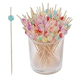 50 Stück Cocktailspieße,12 cm Holz Spieße Fingerfood Partypicker mit Bunter Acrylperle,für Grillgut, Fingerfood, Obst-Spieß, Candy und Antipasti für Party Geschenk Fasching Geburtstag Party