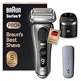 Braun Series 9 Pro+ Rasierer Herren, Elektrorasierer mit 5 Pro Rasierelementen, Langhaarschneider & Reinigungsstation, Rasierer-Ladeetui PowerCase, 60 Min Laufzeit, 9575 cc, Edelmetall