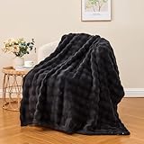 Wajade Kuscheldecke Flauschige Fleecedecke Winter Warme Plüschdecke Luxuriöse Kunstfelldecke Leicht Weiche Decke für Bett Couch 127cm x 153cm Black