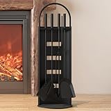 Kingson Kaminbesteck schwarz 5-teilig 22x16x66cm Komplettset für Kaminofen Kaminzubehör für effiziente Kaminpflege