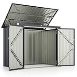 COSTWAY Mülltonnenbox für 2 Mülltonnen, Müllbox aus verzinktem Metall, Müllhaus mit 2 Türen & Klappdeckel, Mülltonnenschuppen abschließbar wetterfest, Gartenbox Garten 172 x 95,5 x 130 cm (Dunkelgrau)