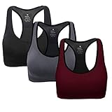 ANGOOL Sport BH Damen Stark Halt Push Up Ohne Bügel Gepolstert Sport Bustier Seamless Sport BH Racerback Sports Bras Fuer Yoga Fitness Joggen Training, Schwarz+Grau+Weinrot, XL