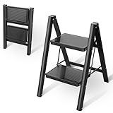 Trittleiter 2 Stufen Klappbar, stufenleiter,Leiter mit breitem Anti-Rutsch-Pedal, Tritthocker mit 150kg Kapazität Zuhause, Speisekammer, Innen- und Außenbereich (2-Stufen)