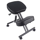 Queeucaer Ergonomischer Kniestuhl Orthopädischer Schaum und StahlKniehocker Haltungskorrekturstuhl Hüftkissen Gesundheitsstuhl für Zuhause und Büro, Schwarz