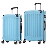 yonsly Premium Reisekoffer TSA-Schloss,YKK-Reißverschluss Hartschalen-Koffer Trolley Kabinenkoffer Rollkoffer Suitcase Handgepäck 4 Rollen (Hellblau, L-XL-Set)