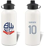 Sport-Trinkflasche im Retro-Shirt-Design für Bolton Wanderers FC-Fans, 600 ml, weiße Aluminiumflasche