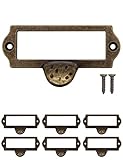 Fuxxer® 6x Etiketten-Fenster Griffe, Apotheker-Schränke, 87x44 mm, Antik Bronze Design, 6er Set