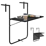 WOLTU Balkonhängetisch, Balkontisch zum Einhängen Hängetisch klappbar, 3-stufig höhenverstellbar, Balkon Tisch Klapptisch hängend, wetterfest, 60x36 cm, Holzoptik Schwarz