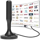 DVBT2 tv Antenne - dvb-t & dvb-t2 hd antenne tv，Digitale Zimmerantenne für Fernseher - DVBT2 Antenne 360 Grad Empfang - Mit Magnetfußl, unterstützt 4K HD-Kanäle